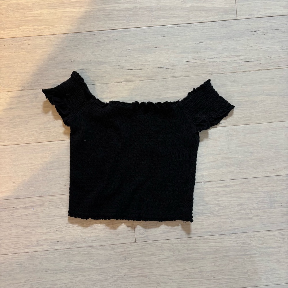 Garage Black Off-Shoulder Crop Top